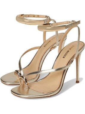 Steve Madden TIA CHAMPAGNE Gold Metallic Stiletto Sandals with Anklet Cuff